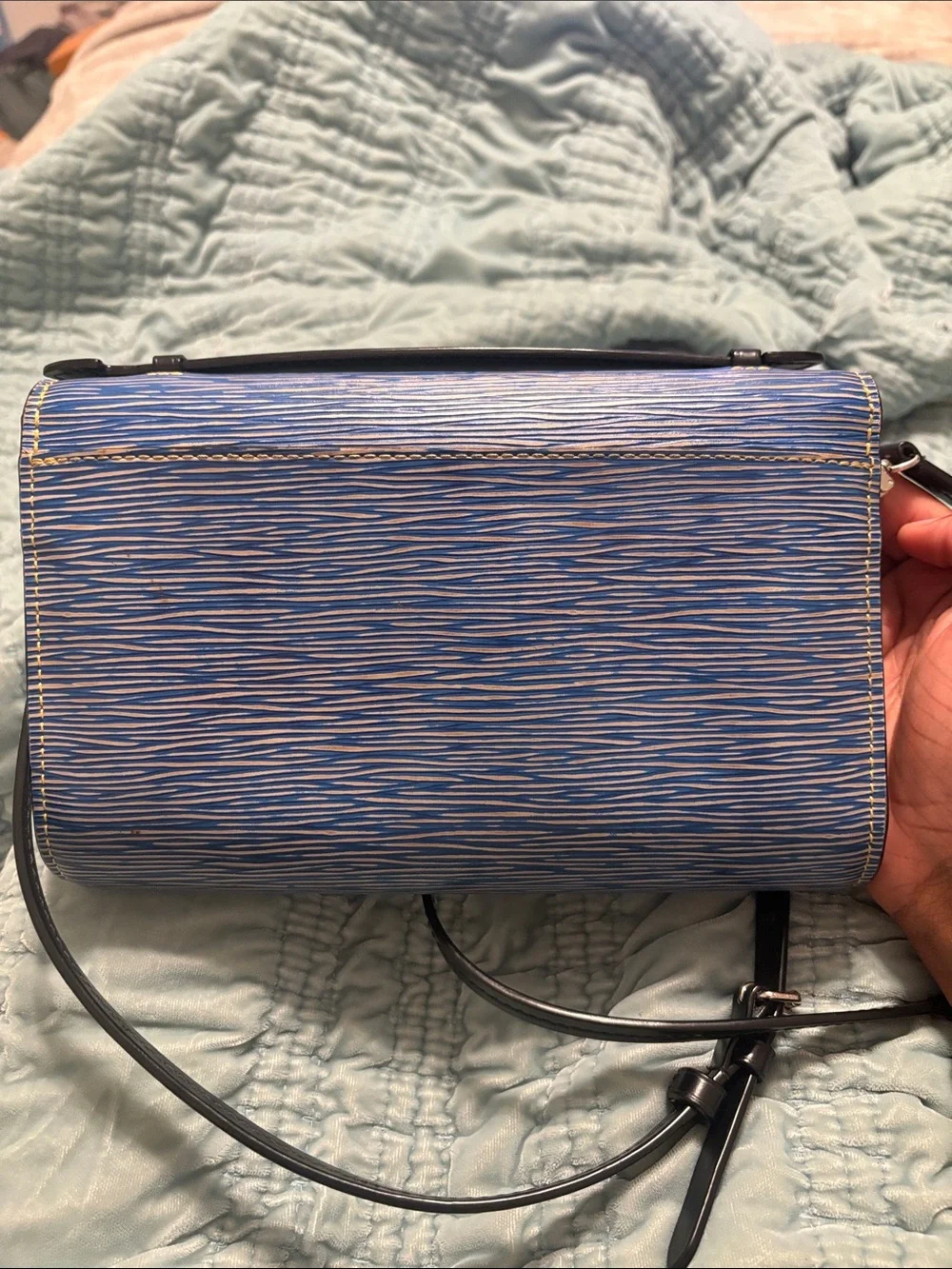 Louis Vuitton Blue Textured Epi Crossbody with Black Strap